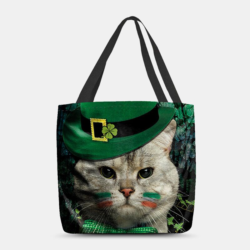 Kobiety Clover Cat Wzór Druku Happy St Patrick Day Torba Na Ramię Torebka Tote