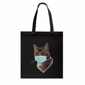 Kobiety Cute Cat Wzór Maska Casual Canvas Tote Torba Na Ramię