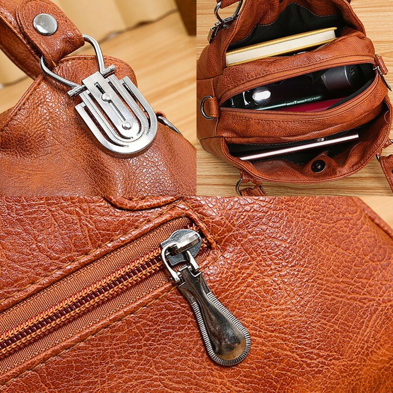 Kobiety Faux Leather Retro Business Zakupy Na Wszystkie Mecze Duża Pojemność Multi-carry Torebka Tote Torba Crossbody