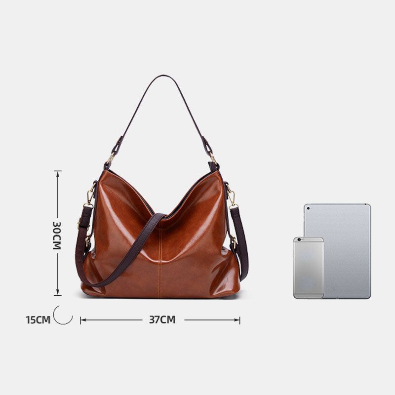 Kobiety Faux Leather Retro Fashion Duża Woskowana Skóra Pojemność Torebka Torba Na Ramię Tote