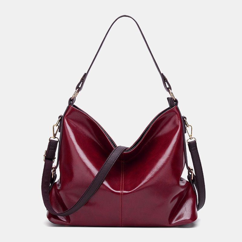 Kobiety Faux Leather Retro Fashion Duża Woskowana Skóra Pojemność Torebka Torba Na Ramię Tote