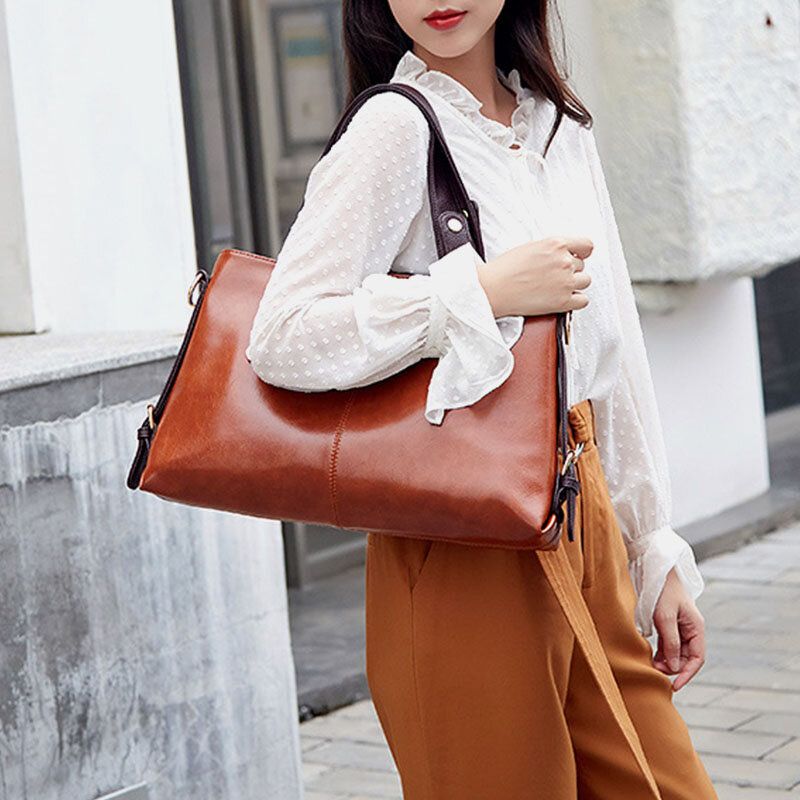 Kobiety Faux Leather Retro Lychee Pattern Torebka O Dużej Pojemności Torba Na Ramię Crossbody Torby Tote