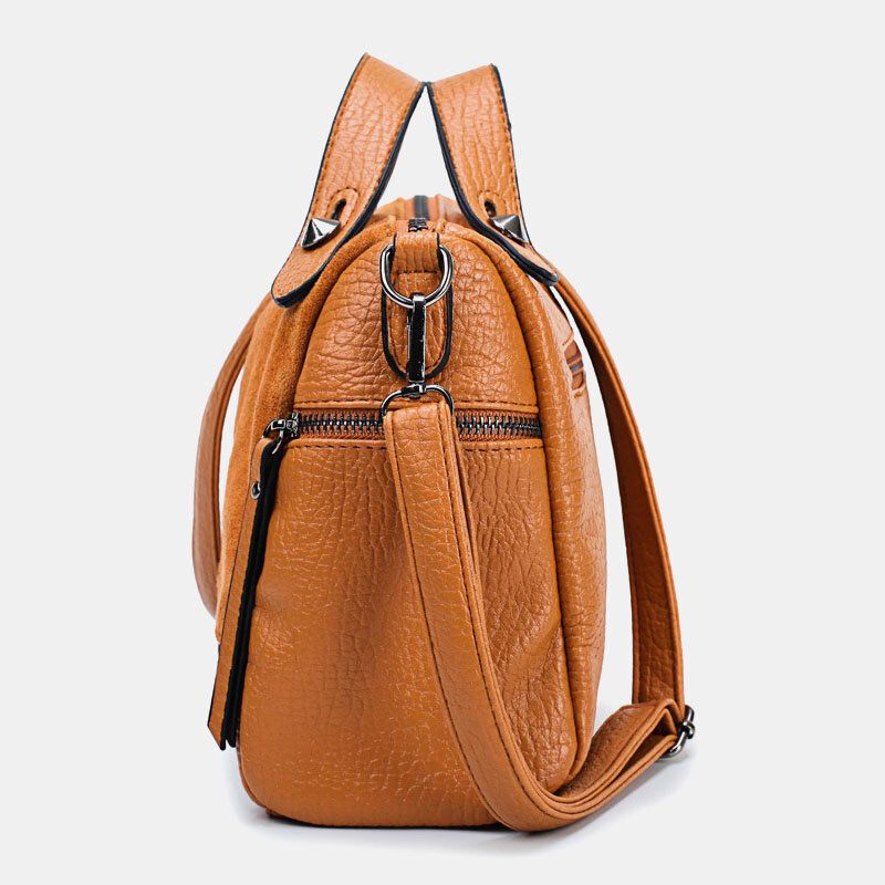 Kobiety Nit Vintage Pu Skórzana Wielofunkcyjna Torba Crossbody Torba Na Ramię Torebka