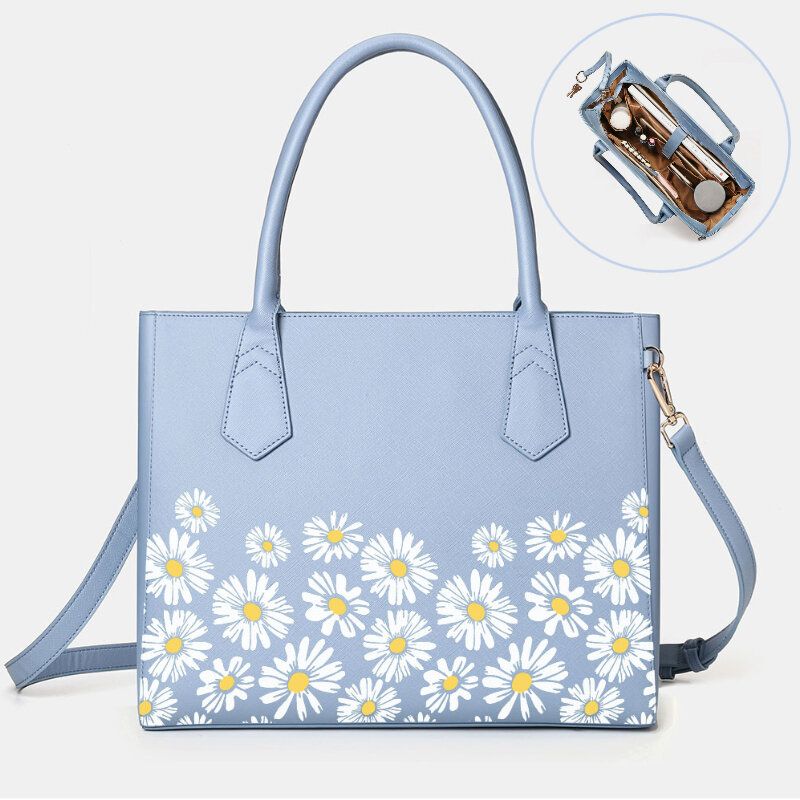 Kobiety Pu Leather Daisy Wielofunkcyjna Wielofunkcyjna 13.3 Cal Laptop Klucz Torebka Torba Na Ramię