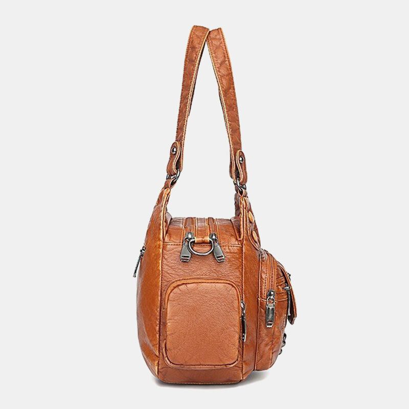 Kobiety Pu Skóra O Dużej Pojemności Z Wieloma Kieszeniami Nit Dekoracji Retro Miękkie Torebki Na Ramię Torebki Crossbody