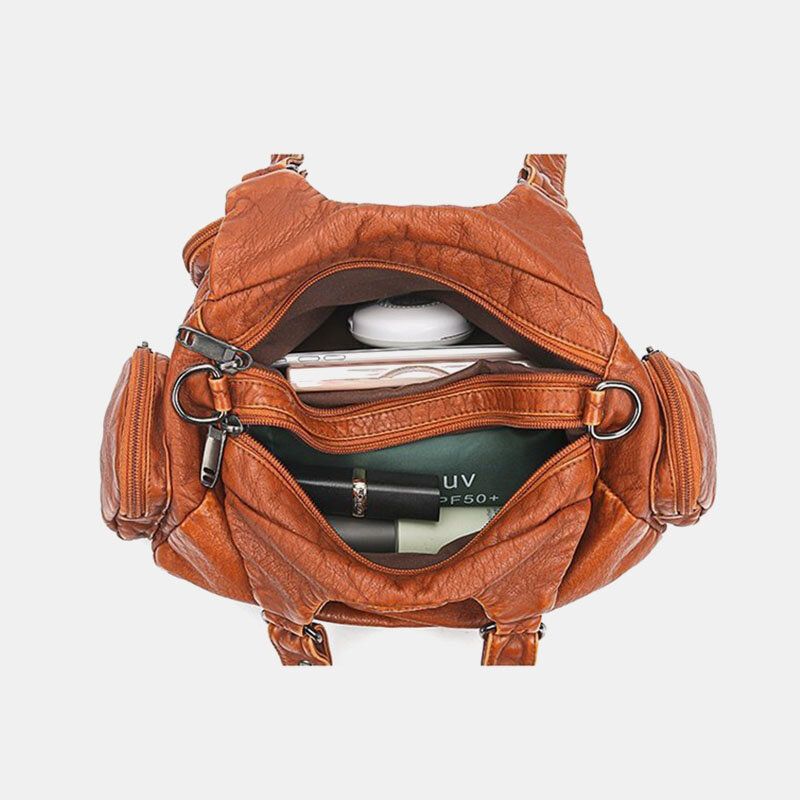 Kobiety Pu Skóra O Dużej Pojemności Z Wieloma Kieszeniami Nit Dekoracji Retro Miękkie Torebki Na Ramię Torebki Crossbody