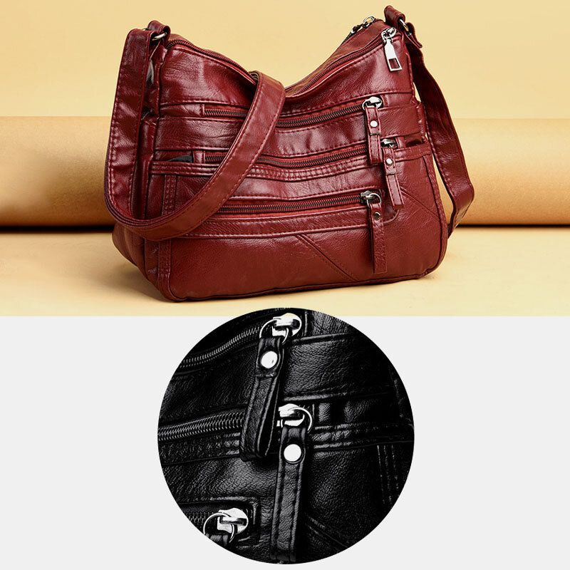 Kobiety Pu Skórzane Retro Dorywczo Dużej Pojemności Wielo-kieszeniowe Francuskie Torebki Crossbody