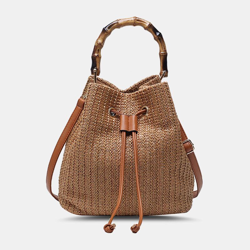 Kobiety Solid Color String Casual Torebka Ze Słomy Torebka Torba Na Ramię Crossbody Torby Torba Na Wiadro