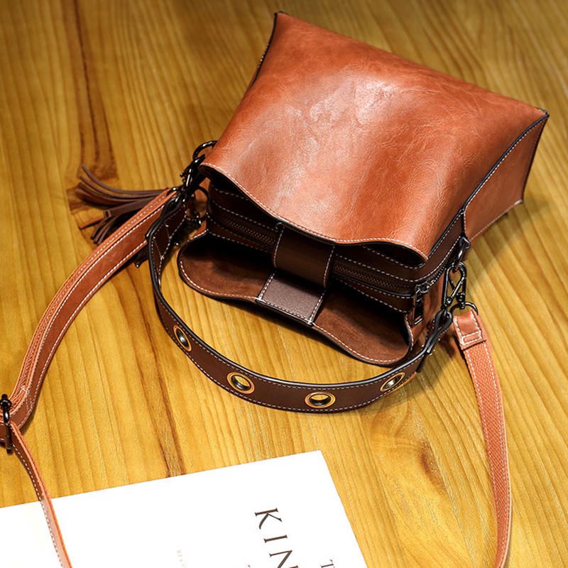 Kobiety Vintage Faux Leather Crossbody Torba Torby Na Ramię Torba Wiadro Torba Crossbody