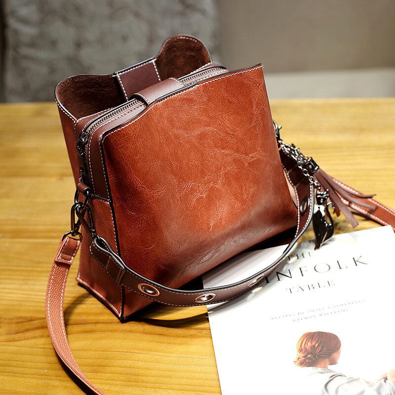 Kobiety Vintage Faux Leather Crossbody Torba Torby Na Ramię Torba Wiadro Torba Crossbody