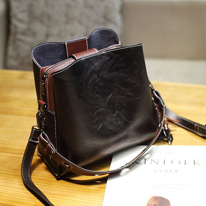 Kobiety Vintage Faux Leather Crossbody Torba Torby Na Ramię Torba Wiadro Torba Crossbody