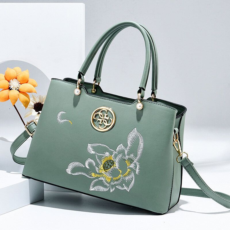 Kobiety W Stylu Vintage W Stylu Chińskim Gardenia Kwiat Haftowana Torebka O Dużej Pojemności Z Wieloma Kieszeniami Multi-carry Pu Leahter Torba Crossbody