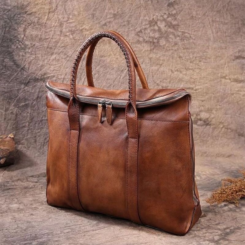 Męska Torba Z Prawdziwej Skóry W Stylu Retro Z Wieloma Kieszeniami 15.6-calowa Torba Na Laptopa Teczka Torebka Biznesowa Torba Crossbody