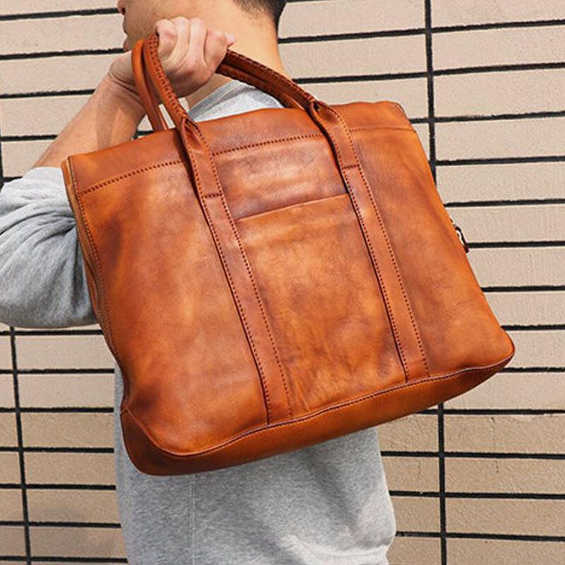 Męska Torba Z Prawdziwej Skóry W Stylu Retro Z Wieloma Kieszeniami 15.6-calowa Torba Na Laptopa Teczka Torebka Biznesowa Torba Crossbody