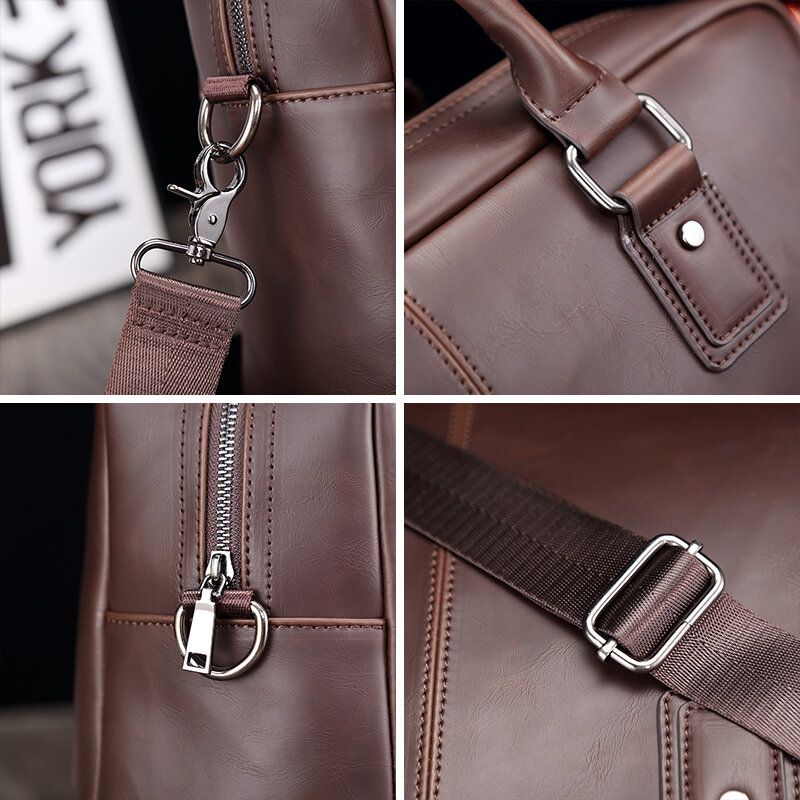 Męska Torebka Ze Sztucznej Skóry Vintage Business Wielofunkcyjna Torebka O Dużej Pojemności Teczki Torba Crossbody