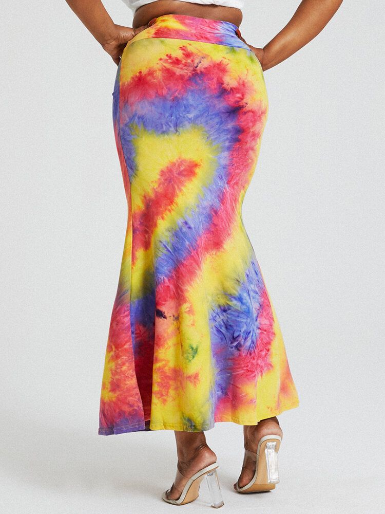 Tie Dye Print Wysoka Talia Pośladki Bodycon Długa Spódnica