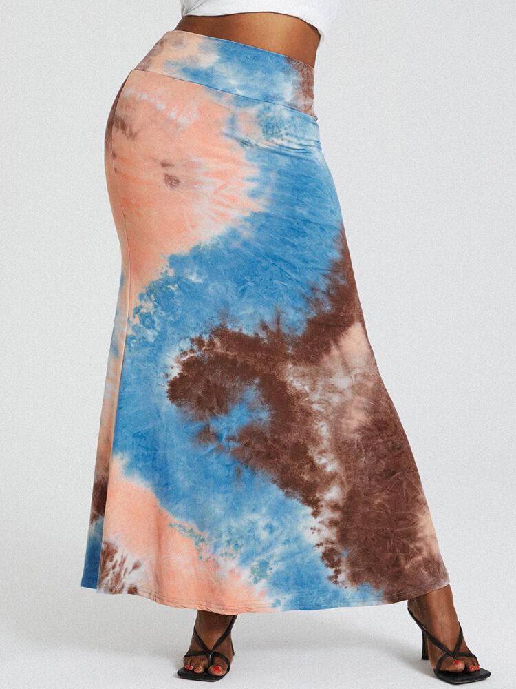 Tie Dye Print Wysoka Talia Pośladki Bodycon Długa Spódnica