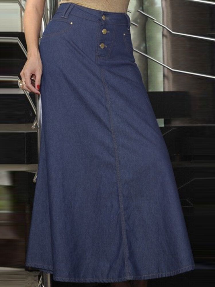 Wypoczynek Guzik Casual Denim Maxi Spódnica