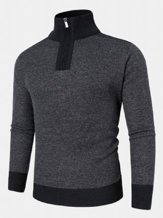 Męska Dzianina Pure Solid Sweter Zip Stand Collar Velvets Warm Sweter