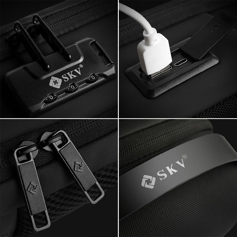 Mężczyźni Oxford Anti-theft Code Lock Design Wodoodporna Torba Na Klatkę Piersiową O Dużej Pojemności Usb Ładowanie Wielofunkcyjna Torba Crossbody Torba Na Ramię