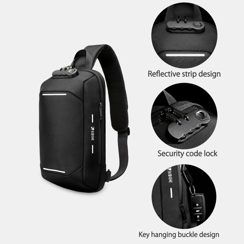 Mężczyźni Oxford Blokada Hasła Anti-theft Odblaskowy Pasek Projekt Wodoodporna Multi-kieszenie Crossbody Sling Torby Torba Na Klatkę Piersiową