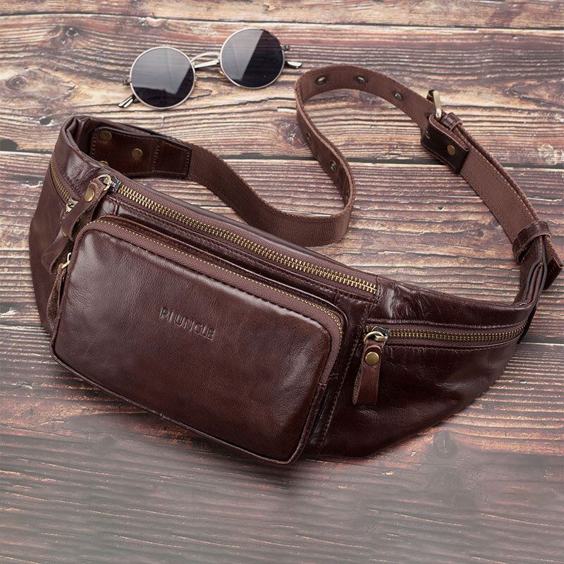 Mężczyźni Prawdziwej Skóry Retro Sport Outdoor Multi-carry Torba Na Klatkę Piersiową Torba Na Ramię Torba Na Ramię Torba Na Pas