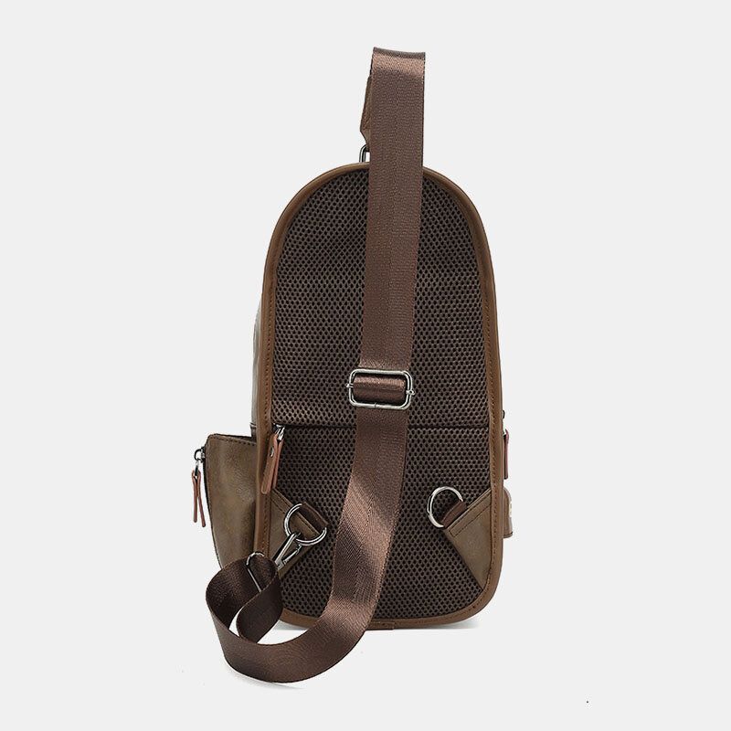 Mężczyźni Pu Leather Vintage Wielofunkcyjny Otwór Na Słuchawki Usb Ładowanie Crossbody Torby Torba Na Klatkę Piersiową Sling Bag