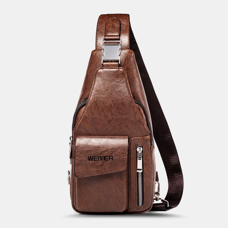 Mężczyźni Pu Leather Wielofunkcyjne O Dużej Pojemności Wodoodporna 6.5-calowa Torba Na Telefon Torba Na Klatkę Piersiową Torby Crossbody