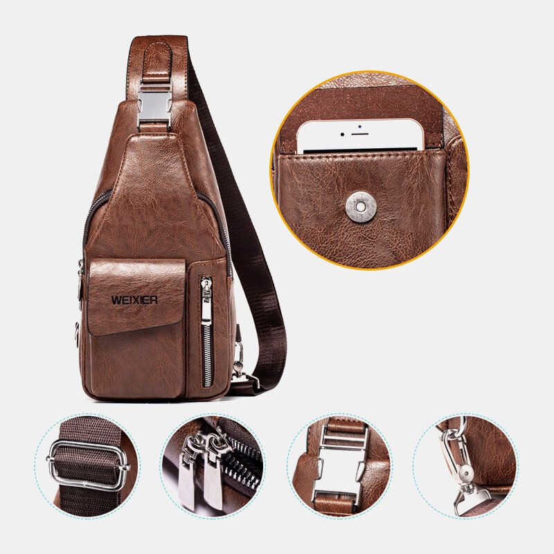 Mężczyźni Pu Leather Wielofunkcyjne O Dużej Pojemności Wodoodporna 6.5-calowa Torba Na Telefon Torba Na Klatkę Piersiową Torby Crossbody