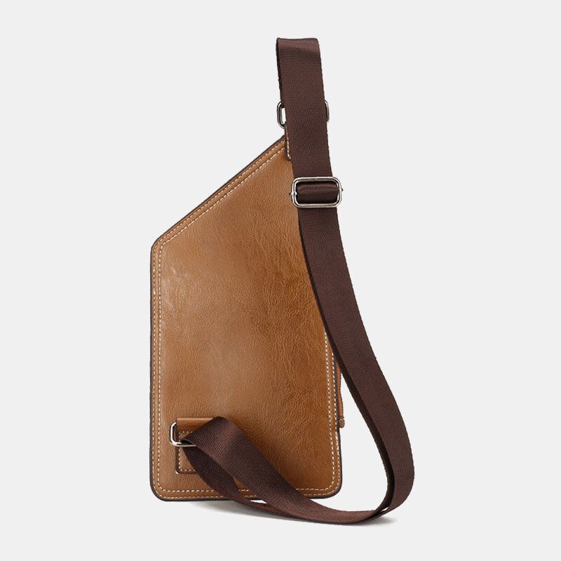 Mężczyźni Retro Pu Skóra Słuchawki Otwór Projekt Torba Na Klatkę Piersiową Multi-pocket Wodoodporna Torba Na Ramię Crossbody Zipper Torba Na Ramię