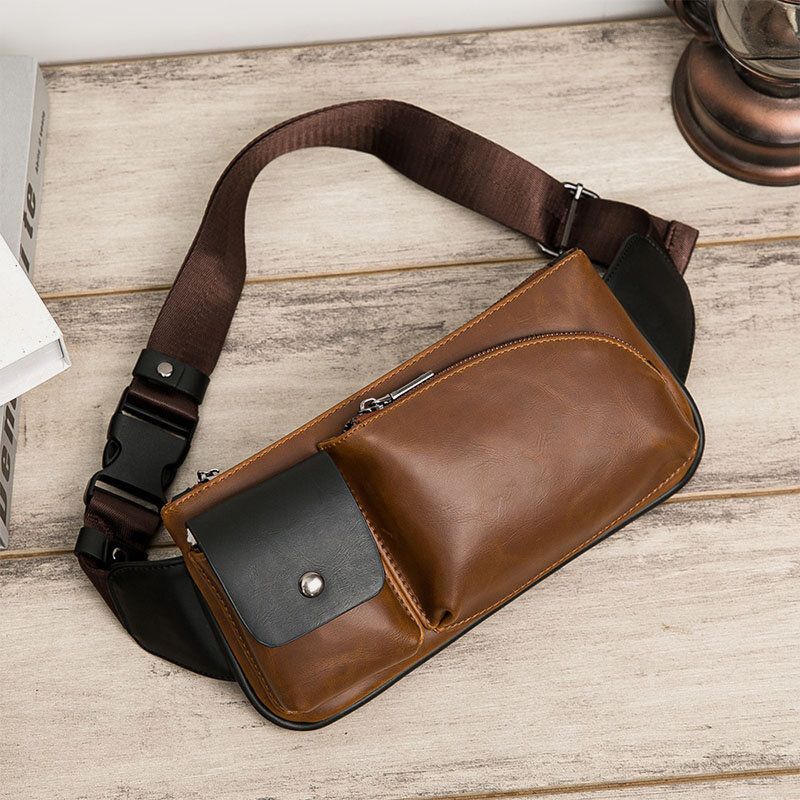 Męska Faux Leather Retro Business Casual Multi-carry Torba Biodrowa Torba Na Klatkę Piersiową Torba Na Ramię