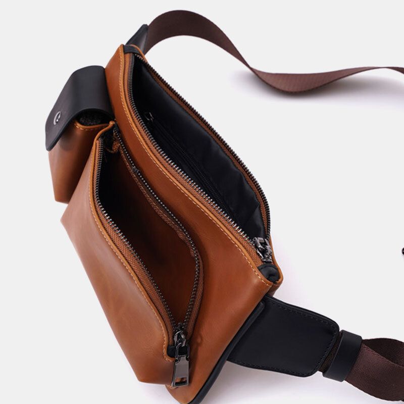 Męska Faux Leather Retro Business Casual Multi-carry Torba Biodrowa Torba Na Klatkę Piersiową Torba Na Ramię