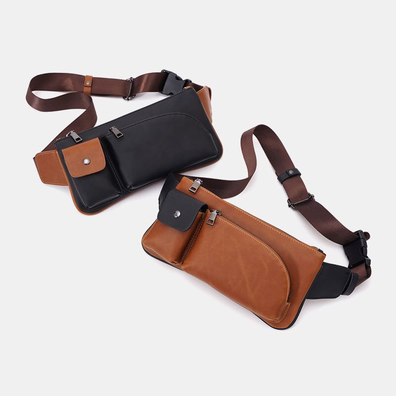 Męska Faux Leather Retro Business Casual Multi-carry Torba Biodrowa Torba Na Klatkę Piersiową Torba Na Ramię