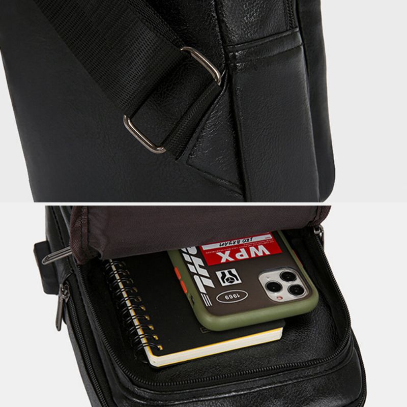 Męska Torba Na Klatkę Piersiową Z Wieloma Kieszeniami W Stylu Vintage Usb O Dużej Pojemności Odporna Na Zużycie Torba Na Ramię Crossbody