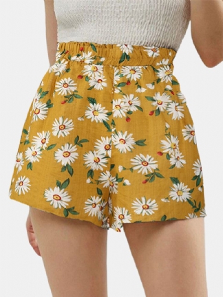 Daisy Print Wysoka Talia Damskie Spodenki Na Co Dzień