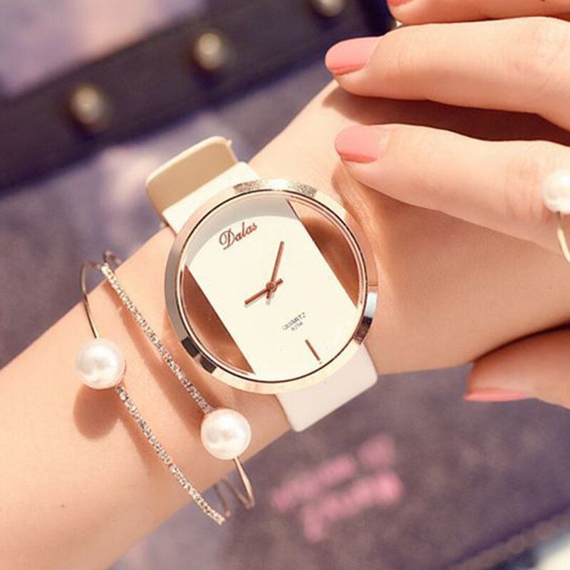 2 Szt/zestaw Pu Alloy Damskie Casual Watch Ozdobiony Wskaźnikiem Hollow Quartz Watch Bransoletka