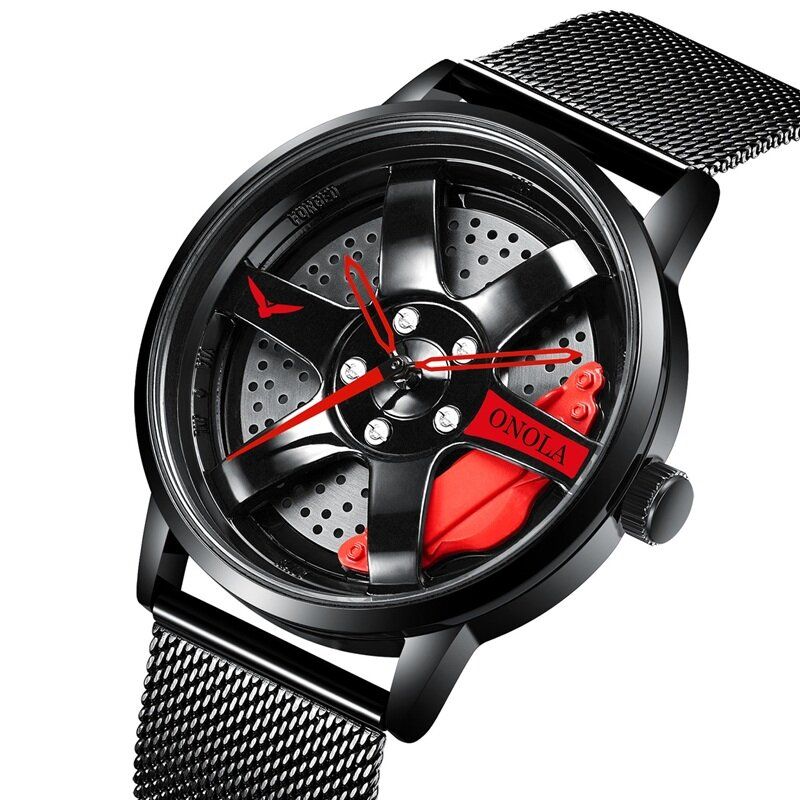 3d Hollow Wheel Hub Design Wodoodporna Moda Full Steel Męskie Watch Zegarek Kwarcowy