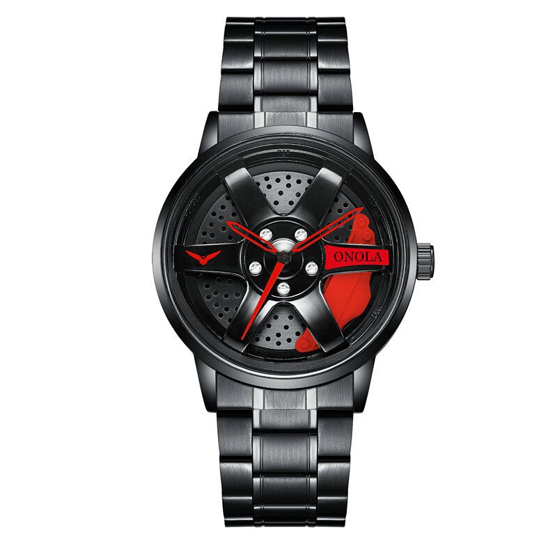 3d Hollow Wheel Hub Design Wodoodporna Moda Full Steel Męskie Watch Zegarek Kwarcowy