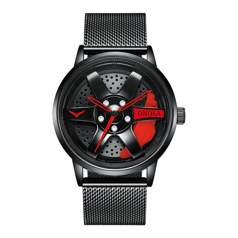 3d Hollow Wheel Hub Design Wodoodporna Moda Full Steel Męskie Watch Zegarek Kwarcowy