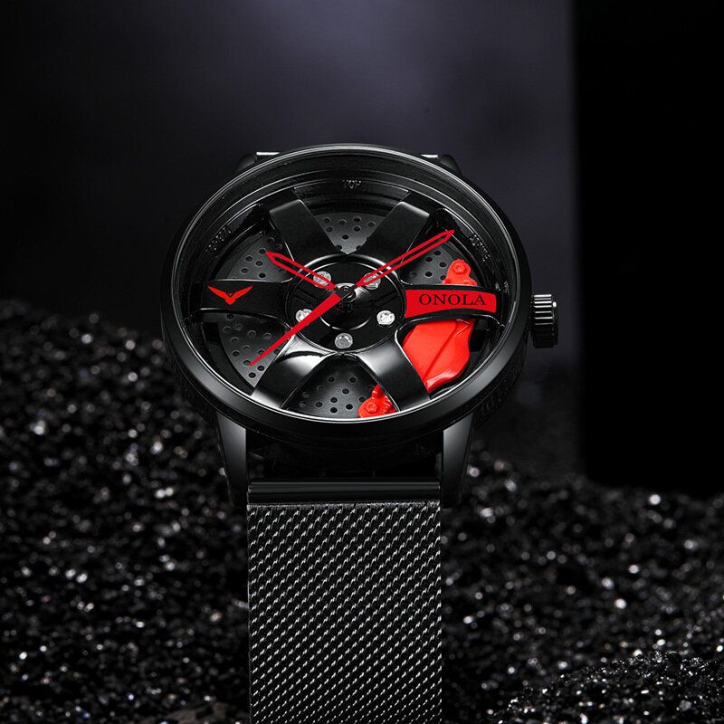 3d Hollow Wheel Hub Design Wodoodporna Moda Full Steel Męskie Watch Zegarek Kwarcowy