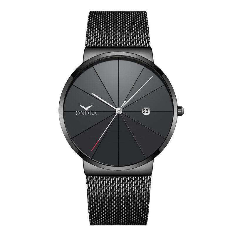 Business Casual Alloy Mesh Band Kalendarz Wodoodporny Męski Zegarek Kwarcowy Na Rękę