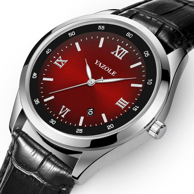 Business Casual Luminous Pointer Z Kalendarzem Dial Pu Leather 3atm Wodoodporny Męski Zegarek Kwarcowy Na Rękę