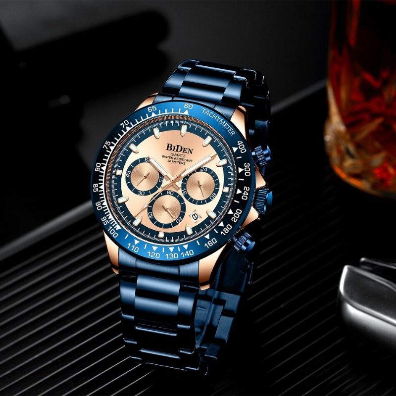 Business Style Full Steel Band Męskie Wrist Watch Kalendarz Luminous Display Zegarek Kwarcowy