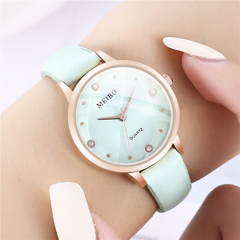 Casual Style Ladies Wrist Watch Skórzany Pasek Kryształowe Zegarki Kwarcowe