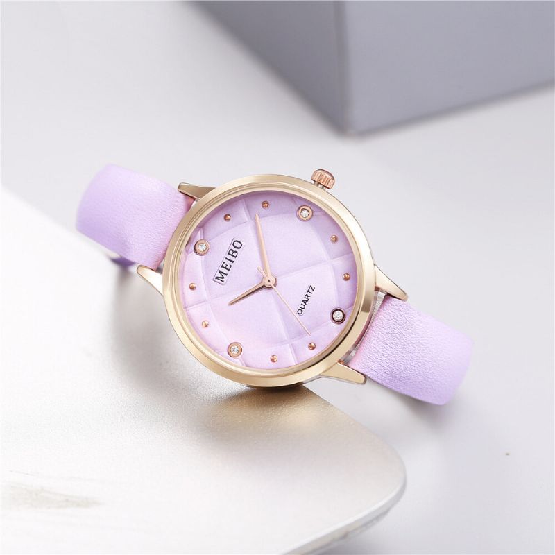 Casual Style Ladies Wrist Watch Skórzany Pasek Kryształowe Zegarki Kwarcowe