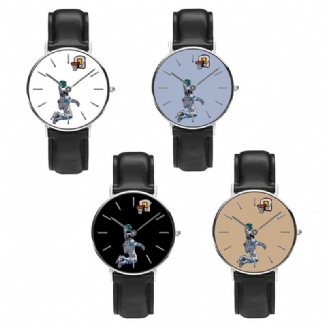 Casual Style Męskie Watch Cartoon Astronaut Earth Print Pu Skórzany Pasek Zegar Zegarki Kwarcowe