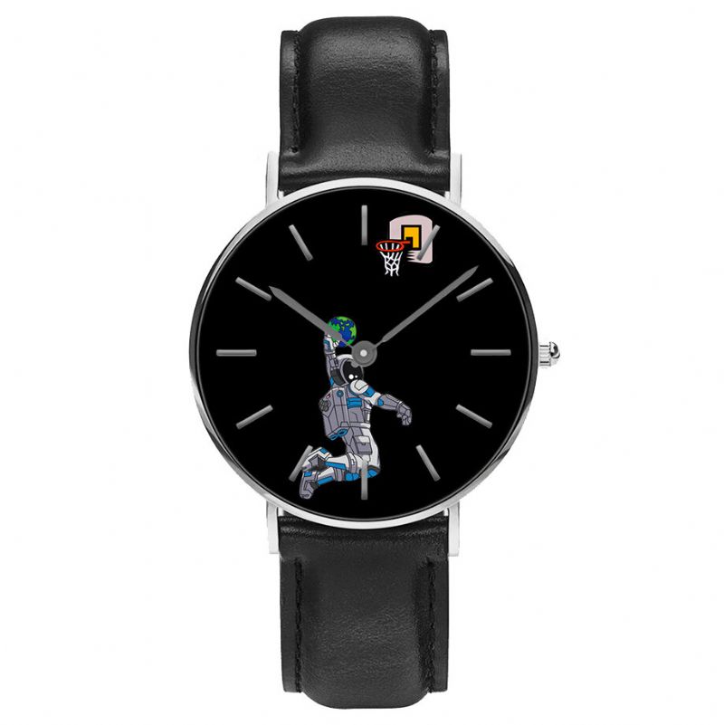 Casual Style Męskie Watch Cartoon Astronaut Earth Print Pu Skórzany Pasek Zegar Zegarki Kwarcowe