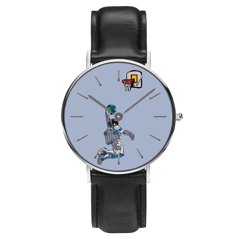 Casual Style Męskie Watch Cartoon Astronaut Earth Print Pu Skórzany Pasek Zegar Zegarki Kwarcowe