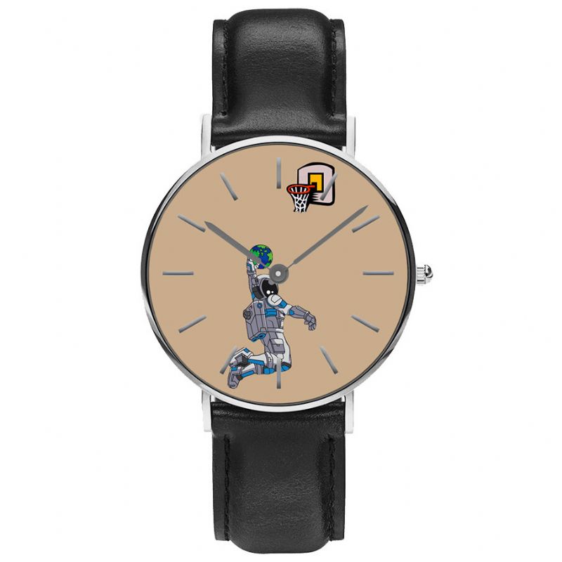 Casual Style Męskie Watch Cartoon Astronaut Earth Print Pu Skórzany Pasek Zegar Zegarki Kwarcowe