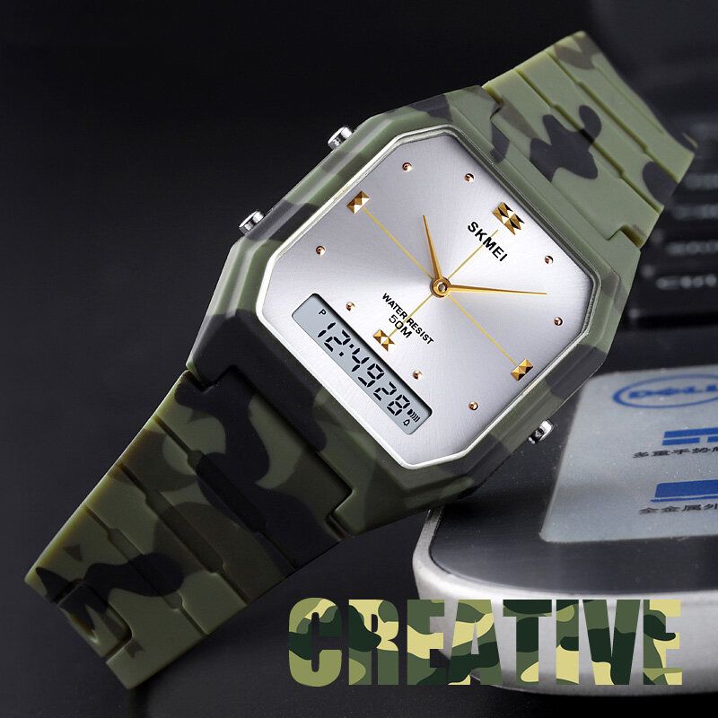 Casual Style Pu Band Dual Display Watch 5atm Wodoodporny Zegarek Damski Ze Stoperem